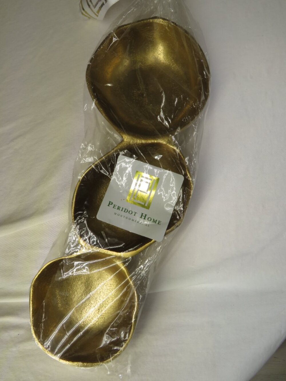 Connected Hammered Brass Bowl Trio | Linked Decorative Dish Set | Boho Modern - Picture 4 of 7